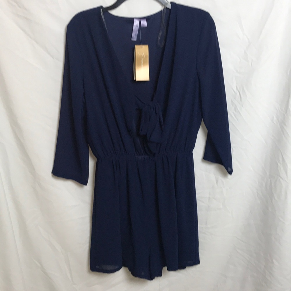 Navy Tie Front Romper